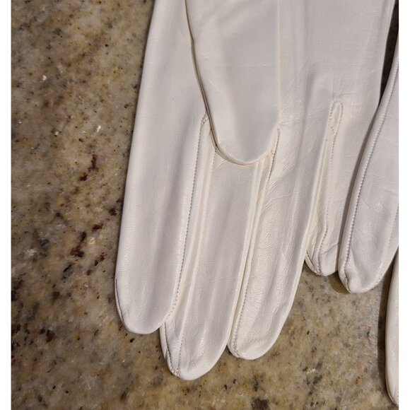 Vintage Women Size M 7 Off-White Soft Kid Leather Formal 8" Gloves Pearly Button - Picture 7 of 14